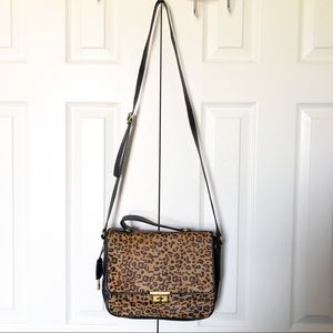 Fossil Cheetah & Black Leather Medium Crossbody Purse